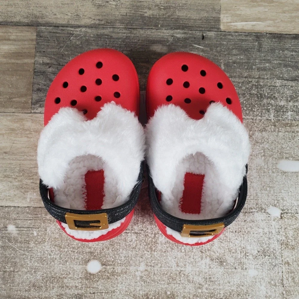 Crocs Slip On Santa Clogs Sz C6 6 Children Sandals Christmas Slip On Lined